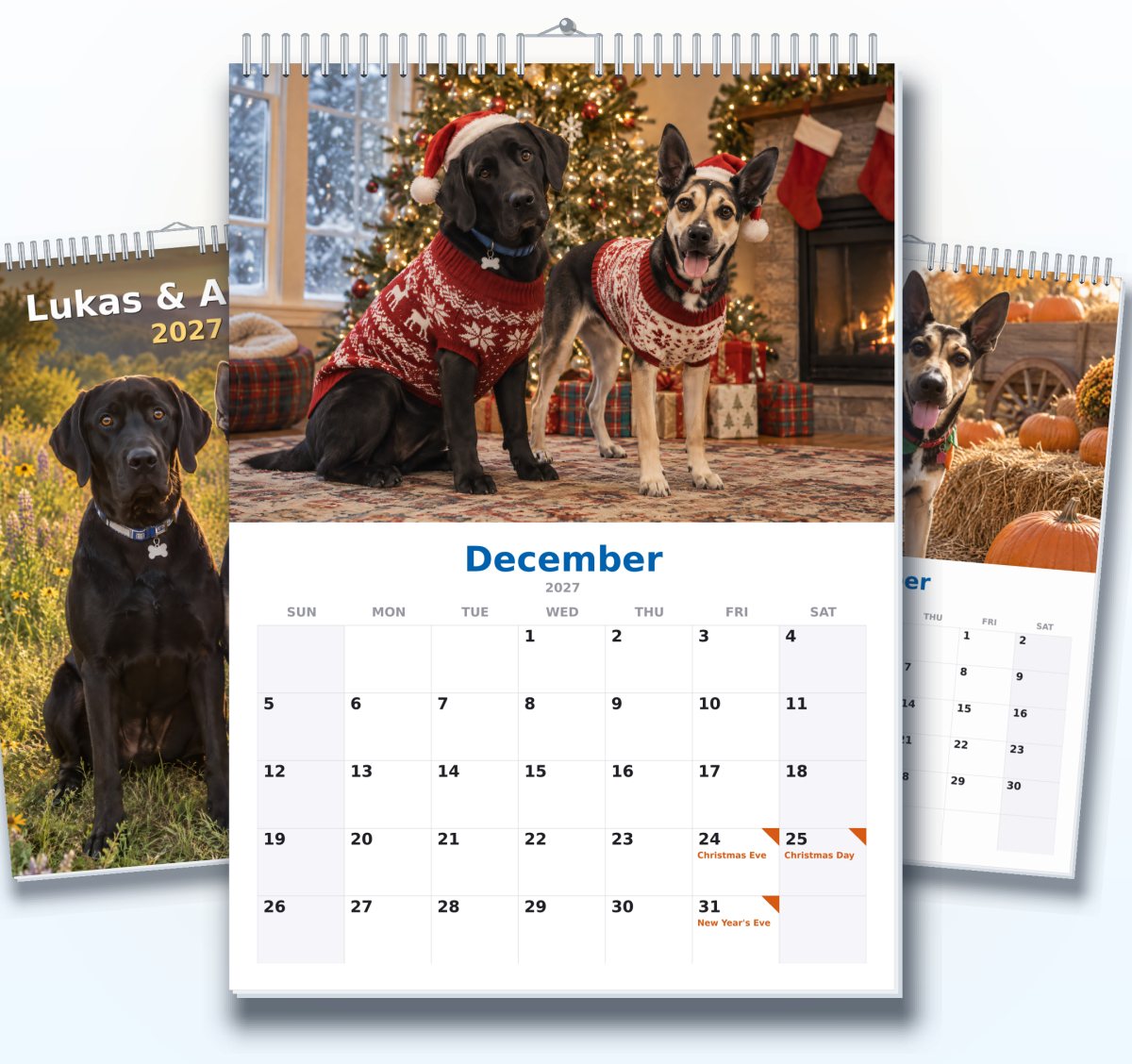 Personalized 2027 wall calendar with a dog on every month
